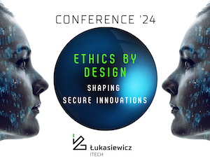 Logo konferencji Ethics by Design na którym znajdują się diwę twarze i napis z nazwą konferencji